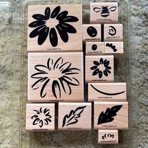 Floral and flowers stampin’ up rubber stamps on wooden blocks